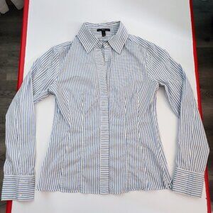 Hugo Boss blouse women's size 8 white with blue stripes business casual